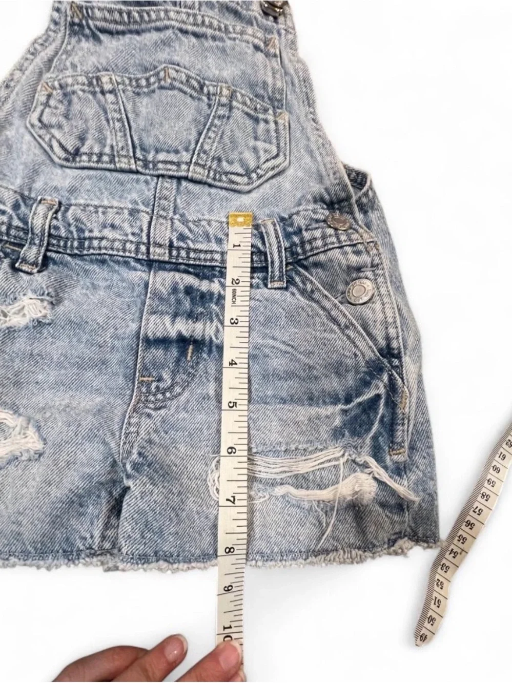 Kids Distressed Light Wash Denim Overalls - Light Blue